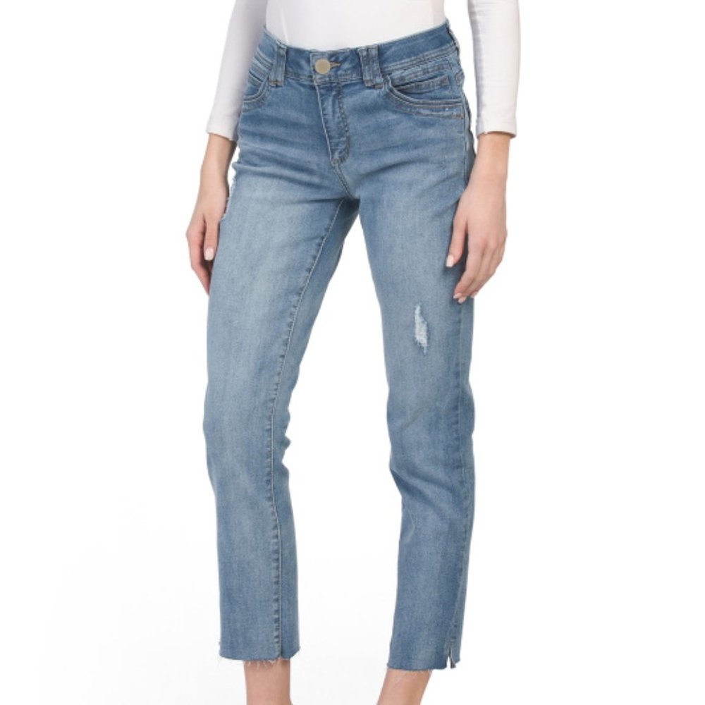 Women's DEMOCRACY Ab Tech High Rise Vintage Raw Hem Blue Skinny Jeans Sz 27/4